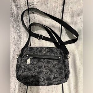 Baggalini Black Grey Small Crossbody Bag 8x6 Zip Pockets Travel Fanny Pack